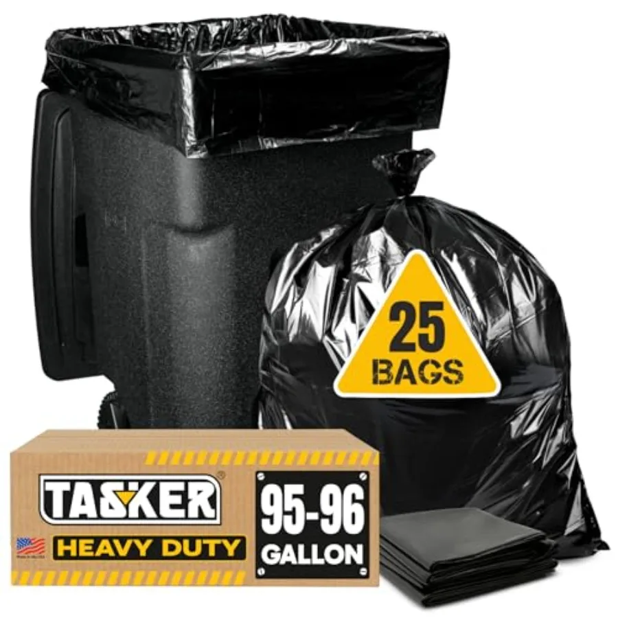 

95 Gallon Contractor Garbage Bags - 2 Mil Extra Heavy Duty Trash Bags - 96-100 Gallon Trash Can Liners Industrial Trash Bags wi