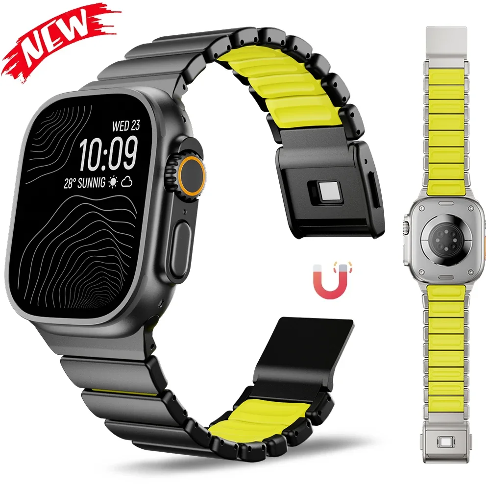 

Резиновый титановый браслет для Apple Watch Ultra 3 2 49 мм Магнитный ремешок для Iwatch Series 11 10 46 мм 9 8 7 6 SE 3 44 мм 45 мм Ремешок
