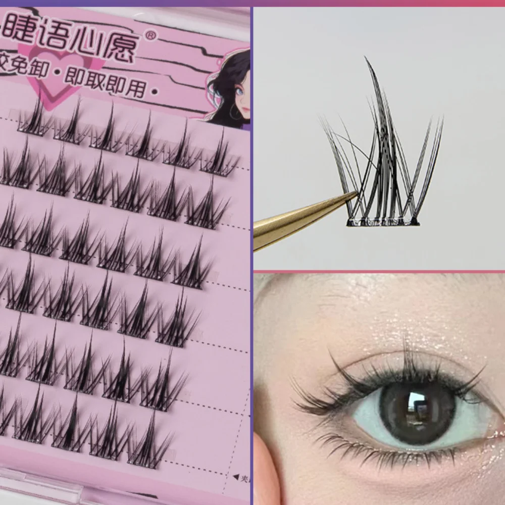

Sweet DIY Self-adhesive Lash Clusters Wispy Manga Adhesive False Eyelashes Reusable Individual Glue Free Fake Lashes Lady