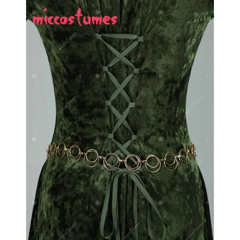 CyMICCOSTUMES عصر النهضة القرون الوسطى نمط Elinor مشتق طويل الأكمام واسعة فستان أخضر مخملي وسلسلة الخصر تأثيري حلي
