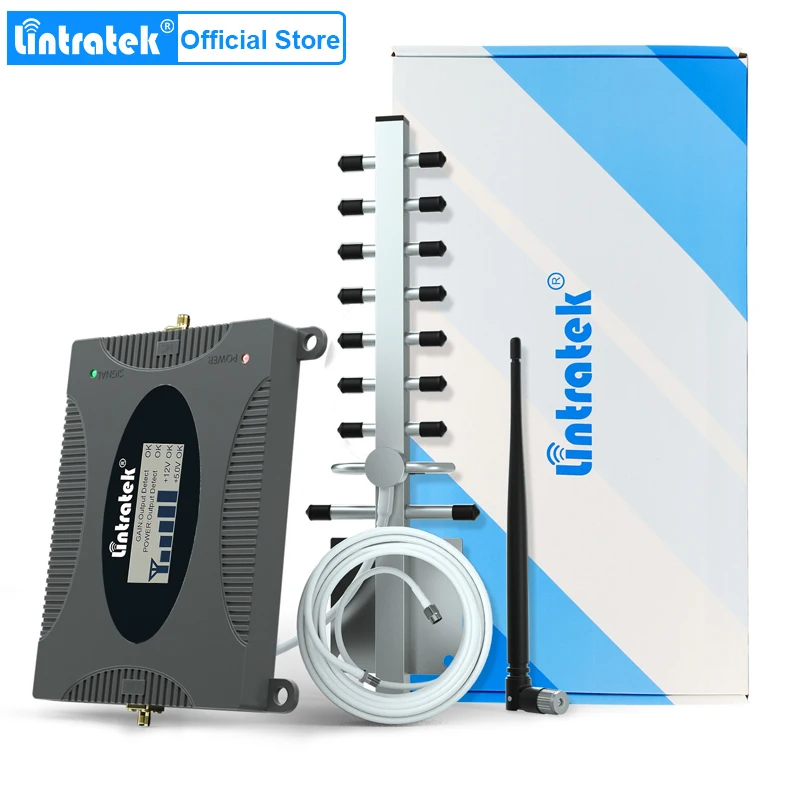 Lintratek 3G Cellular Signal Amplifier GSM Repeater 900 2G 3G 4G 1800 2100MHz 850 Mobile Phone Network Booster Yagi Antenna Set