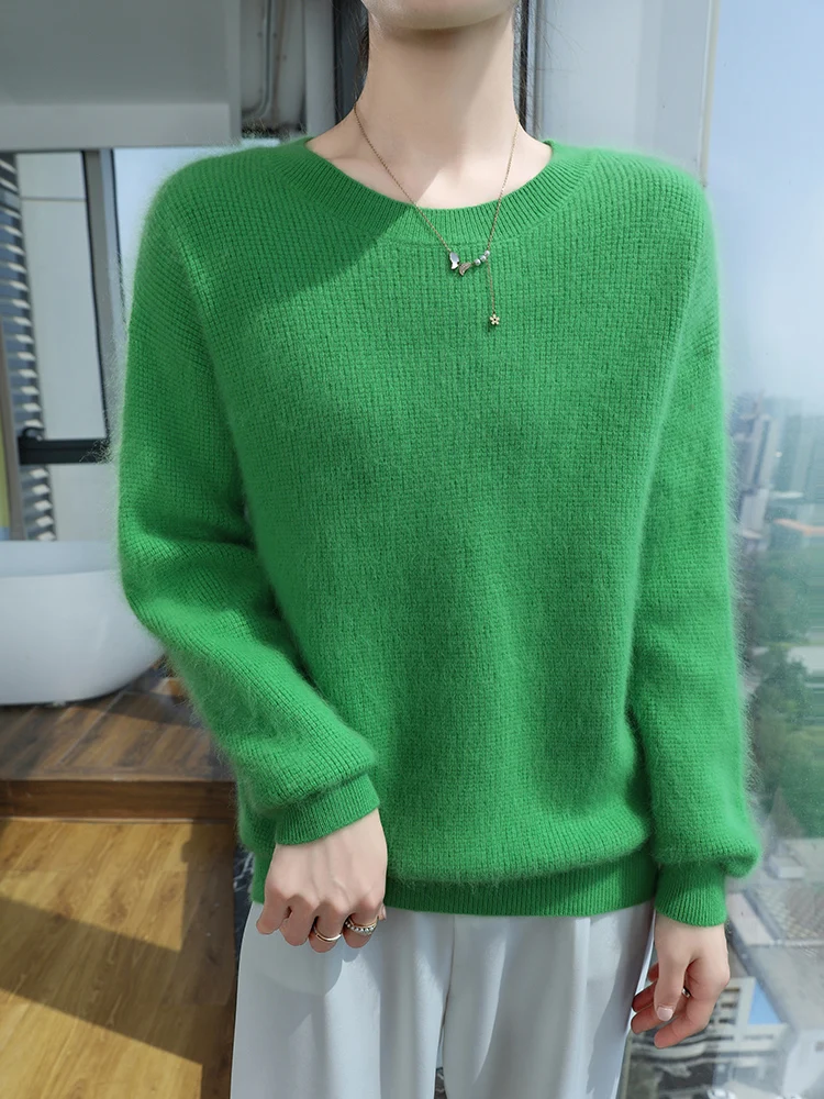 

TLOML новый женский свитер из 100% норки и кашемира, пуловер с круглым вырезом, базовая повседневная осенне-зимняя мягкая теплая одежда, норковые кашемировые топы