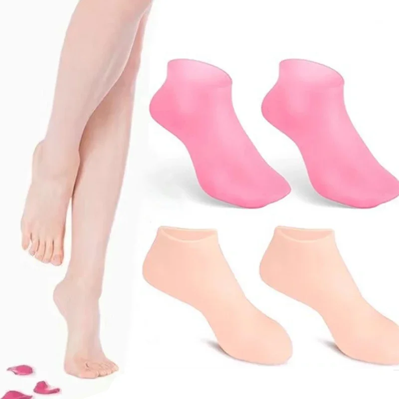 1 par de meias de silicone para cuidados com os pés, gel hidratante anti-rachaduras, meias elásticas, faça você mesmo, máscara para os pés rachada, pele morta, ferramenta de pedicure