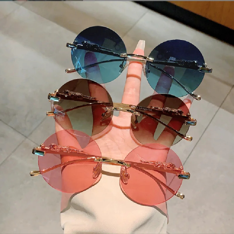 Round frame gradually changing color pink sunglasses for women, fashionable men's and women's metal glasses image 2