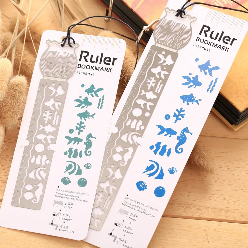 Multifunctional Stainless Steel Ruler Hollow Bookmark 2 in 1 Creative Art Style Metal Tab Bookmark Office Stationery Supplies