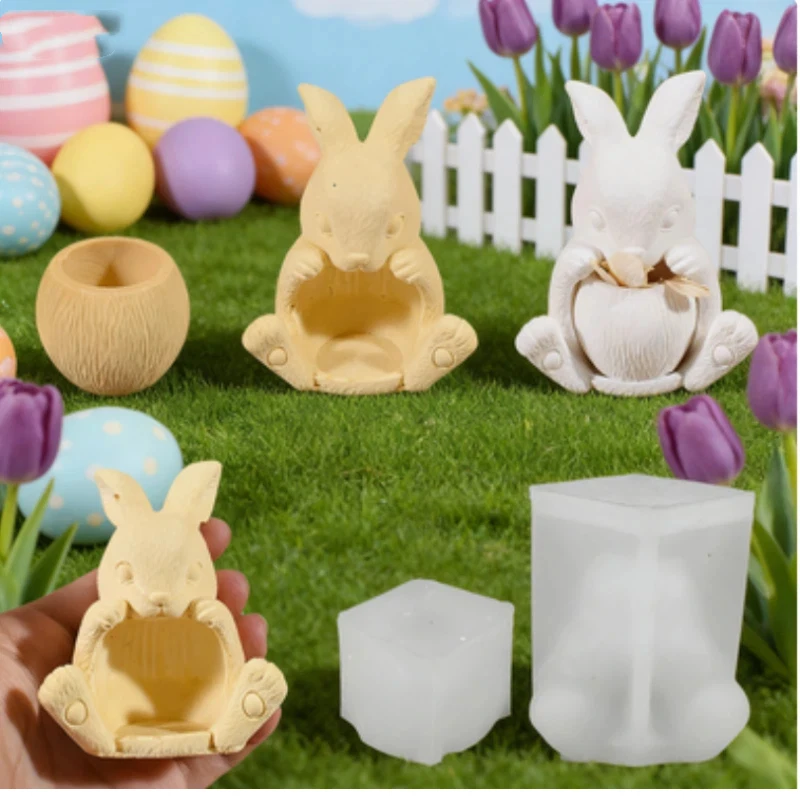

Easter Rabbit Aromatherapy Gypsum Mold Hollow Heart Rabbit Silicone Molds Kit Bunny Candle Holder Clay Silicone Mould Diy Gifts