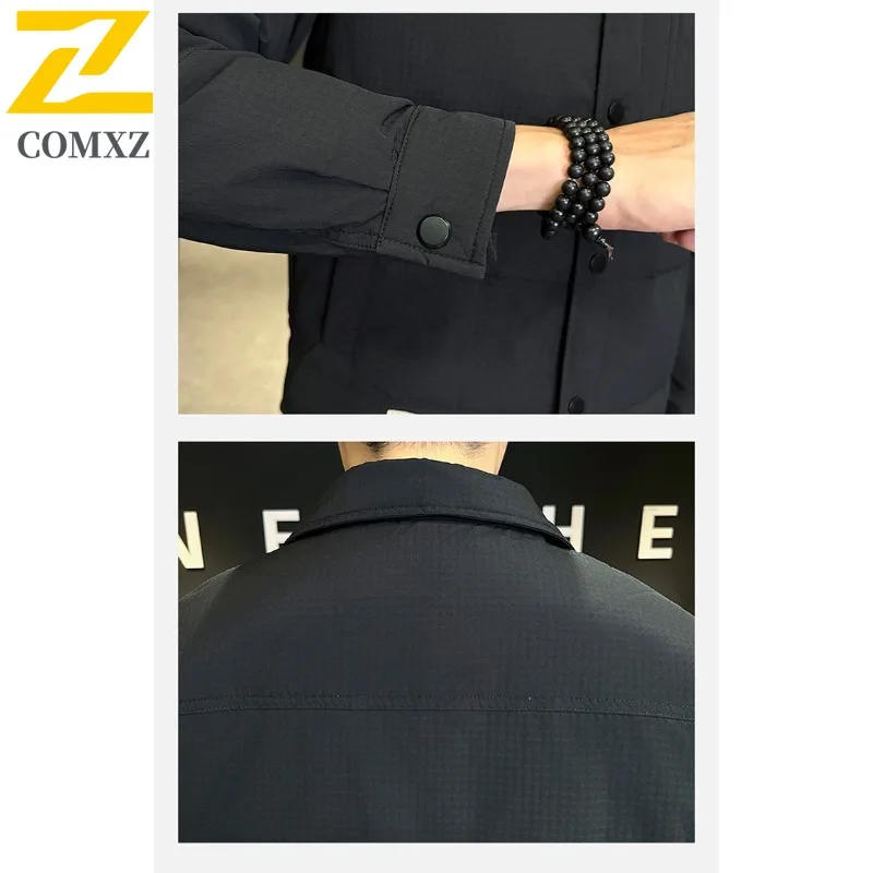 COMXZ 2025 Mens Womens Winter Stand Collar Puffer Jacket American Style Waterproof and Windproof fashion Warm tactic Hooded Coat