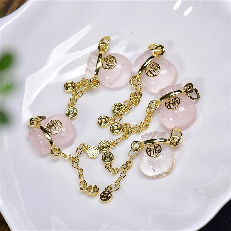 5PCS Natural Rose Quartz Money Bag Pendant Healing Gemstone Carved Figurine Gift Fashion Jewelry For Women Gift 10X14MM