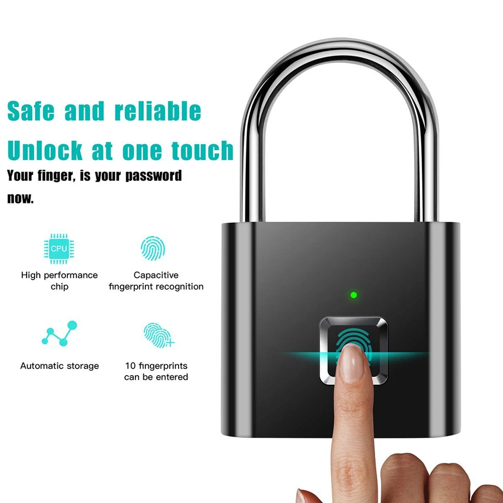 Smart Fingerprint Lock with USB Rechargeable Door Lock Biometric Door Padlocks Zinc Alloy Smart Home Keyless Security Protectio