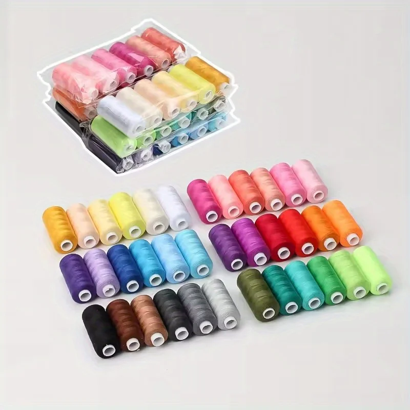 12 Rolls of Vibrant Mixed-Color Polyester Sewing Thread - Durable & Versatile for Beginners and Enthusiasts