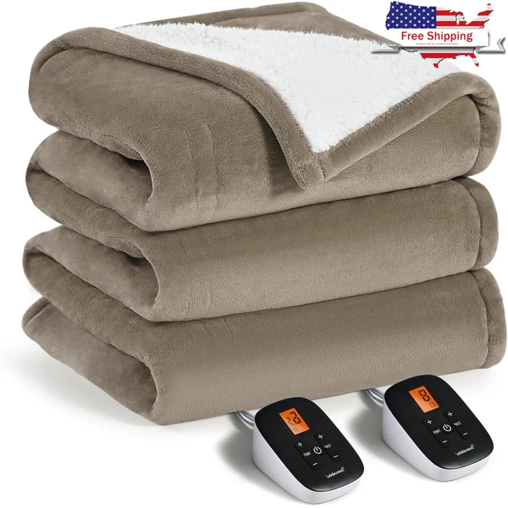 

Электрическое одеяло с подогревом, можно стирать в машине, с таймером, 10 режимов нагрева, двойные контроллеры, безопасное, мягкое, уютное, бархатное, шерпа, для домашнего использования