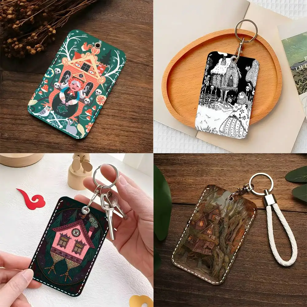 1pc B-aba Y-aga Witch House Abstract Vintage Poster Card Case Keychain Access Card Bag Key Tag Ring Leather Card Holder