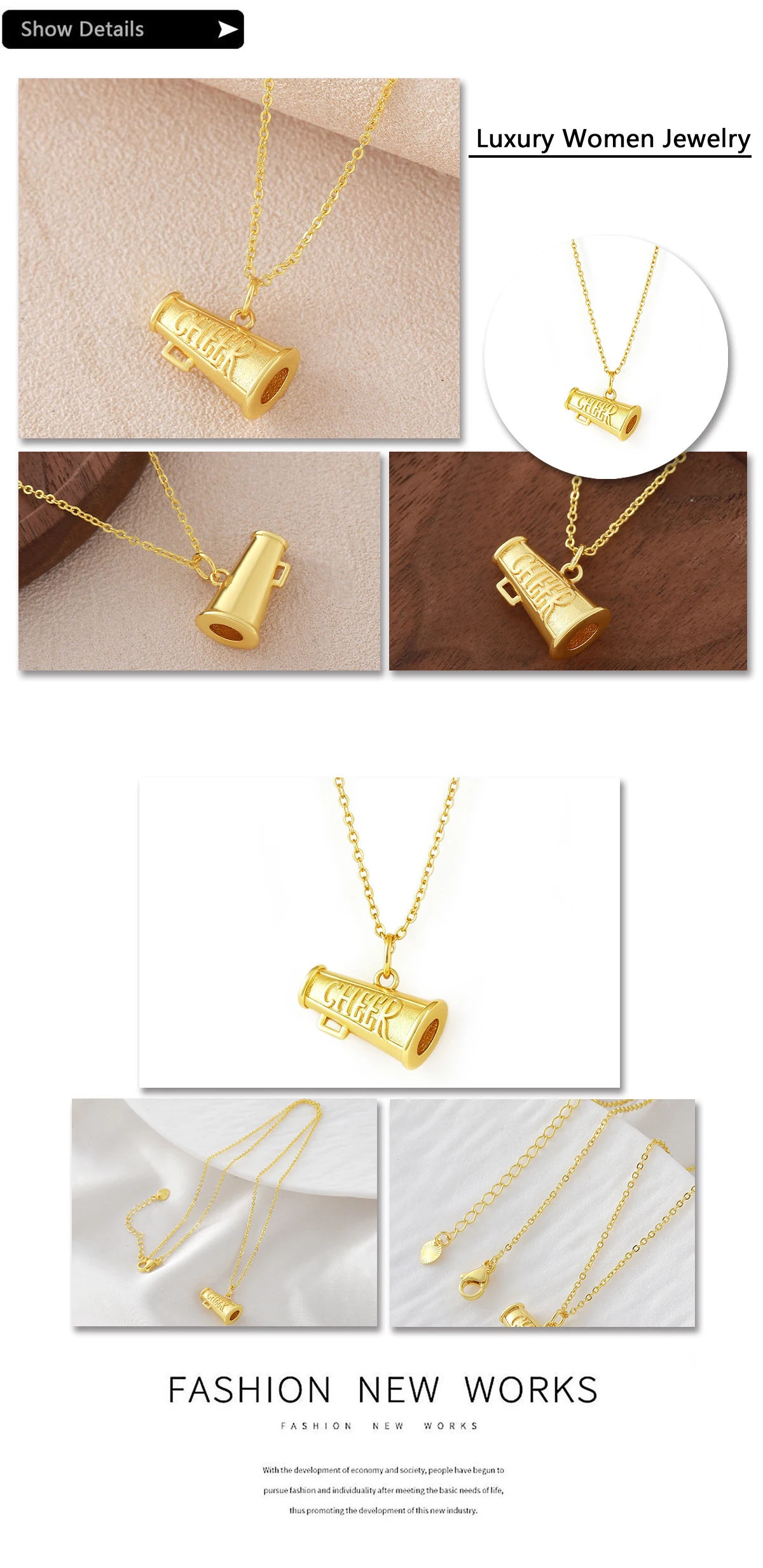 MHS.SUN Mini-Megaphon-Anhänger-Halsketten für Damen und Herren, einzigartige 22-karätige vergoldete Halskette, vielseitiger Alltagsschmuck, Geschenke – Detail 16