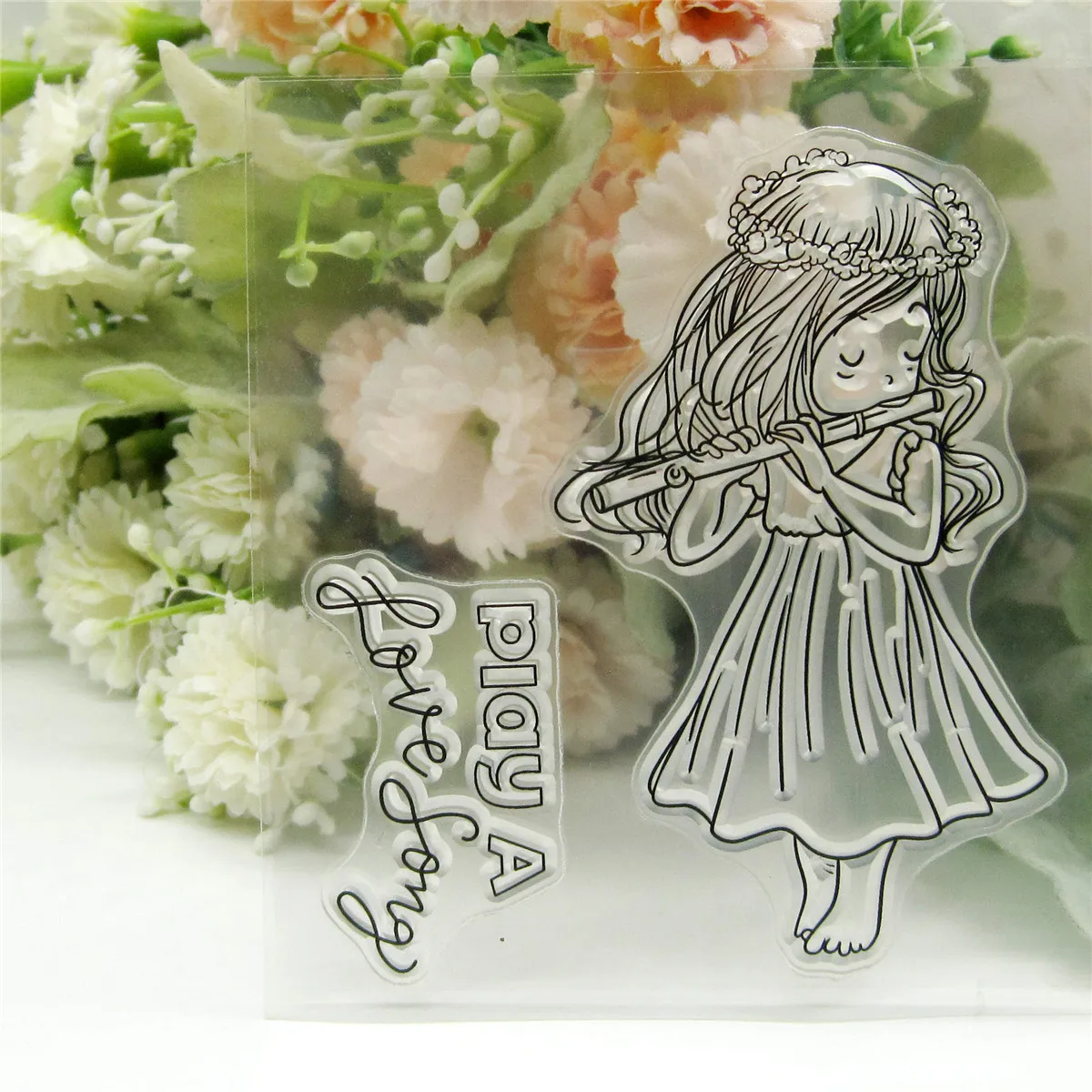 Played The Flute Girl Transparent Silicone Rubber Stamp And Metal Die Sheet Cling Scrapbooking DIY Cute Pattern Photo Album