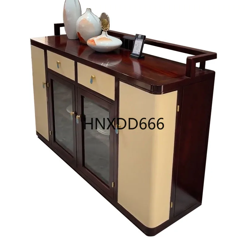 

New Chinese Ebony Leather Side Cabinet