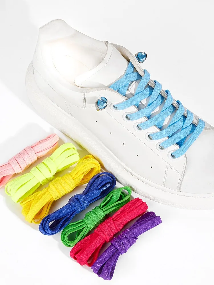 Colorful Heart Diamond Flat Shoelaces for Sneakers Love Rhinestone Elastic Shoe Laces No Tie Shoelace Cute Sports Leisure Buckle