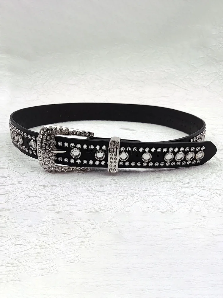 

Belt Women's Accessories Black Niche Rhinestones Flash Diamonds American Belt