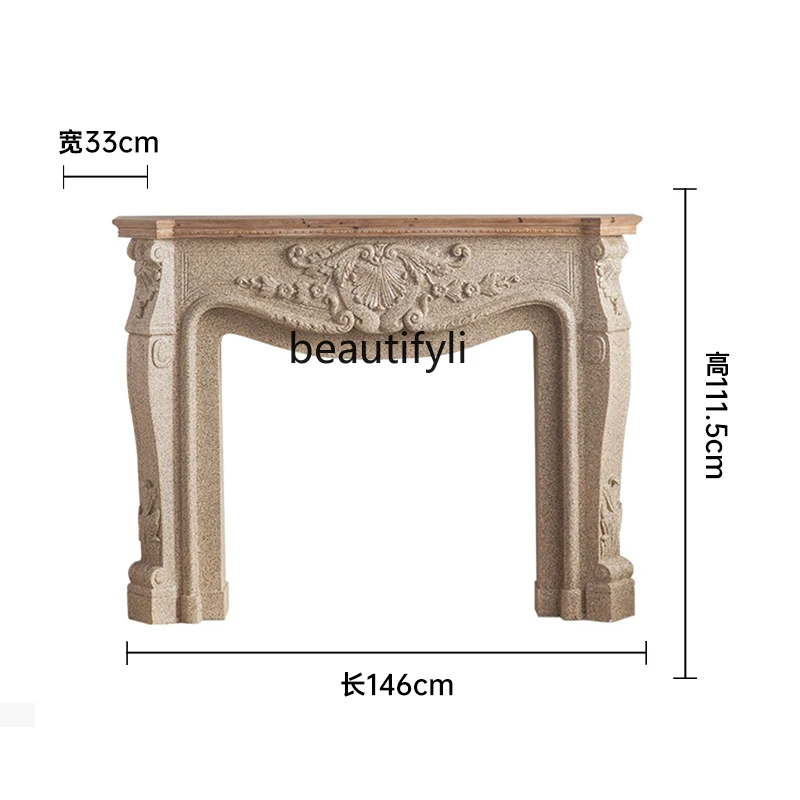 French Retro Solid Wood Fireplace American Marble Entrance Cabinet French Living Room Curio Cabinet European Style Fake Fire