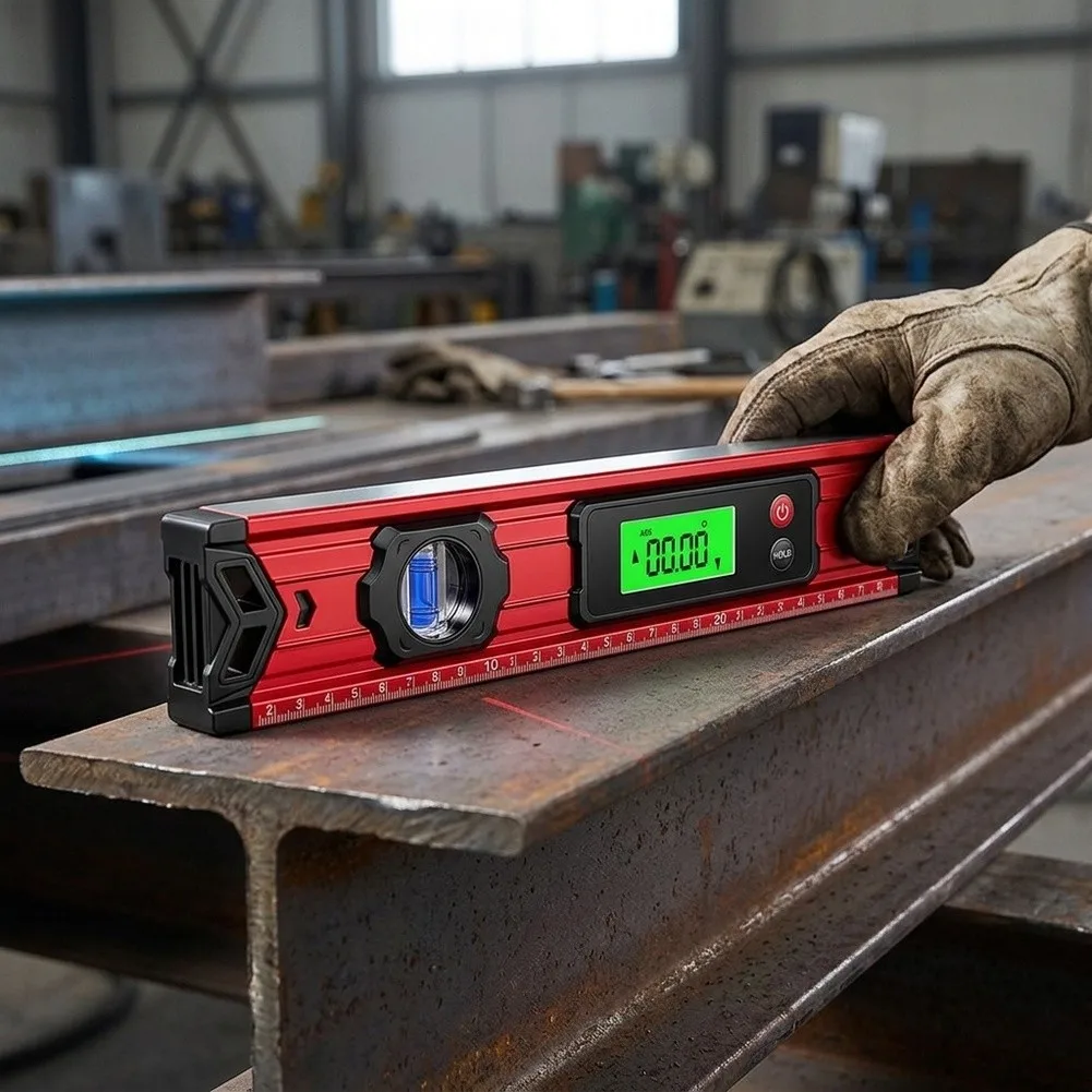 Digital Level Tool with Magnetic Attachment and LCD Screen for Measuring Level Plumb and Incline in Technical Installations