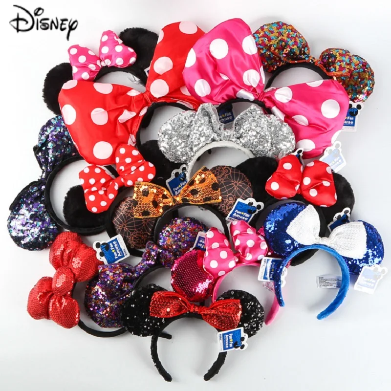 Disney Mickey Minnie Ear Headband Space Mountain Headband Big Sequin Bow Ears Costume Headband Cosplay Plush Adult Kids Headband