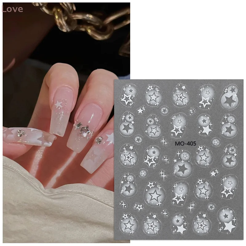 [L & P] autocollants pour ongles papillon étoile peint par pulvérisation creux pentagramme blanc Transparent portant des décorations d'autocollants pour ongles