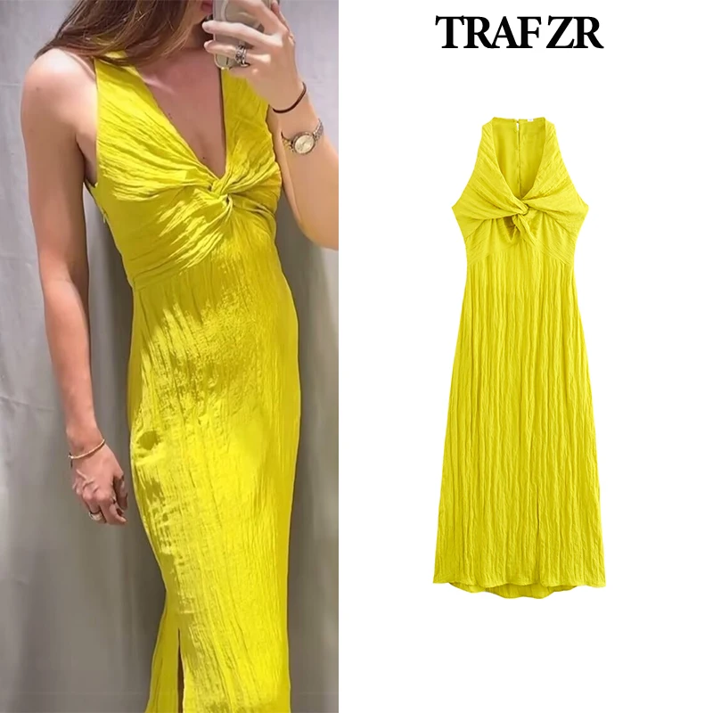 

TRAF ZR Midi Dresses Women's Sundress Robes Vacation Women Outfits Women's Elegant Y2k Dress Summer 2024 Vintage Dresses