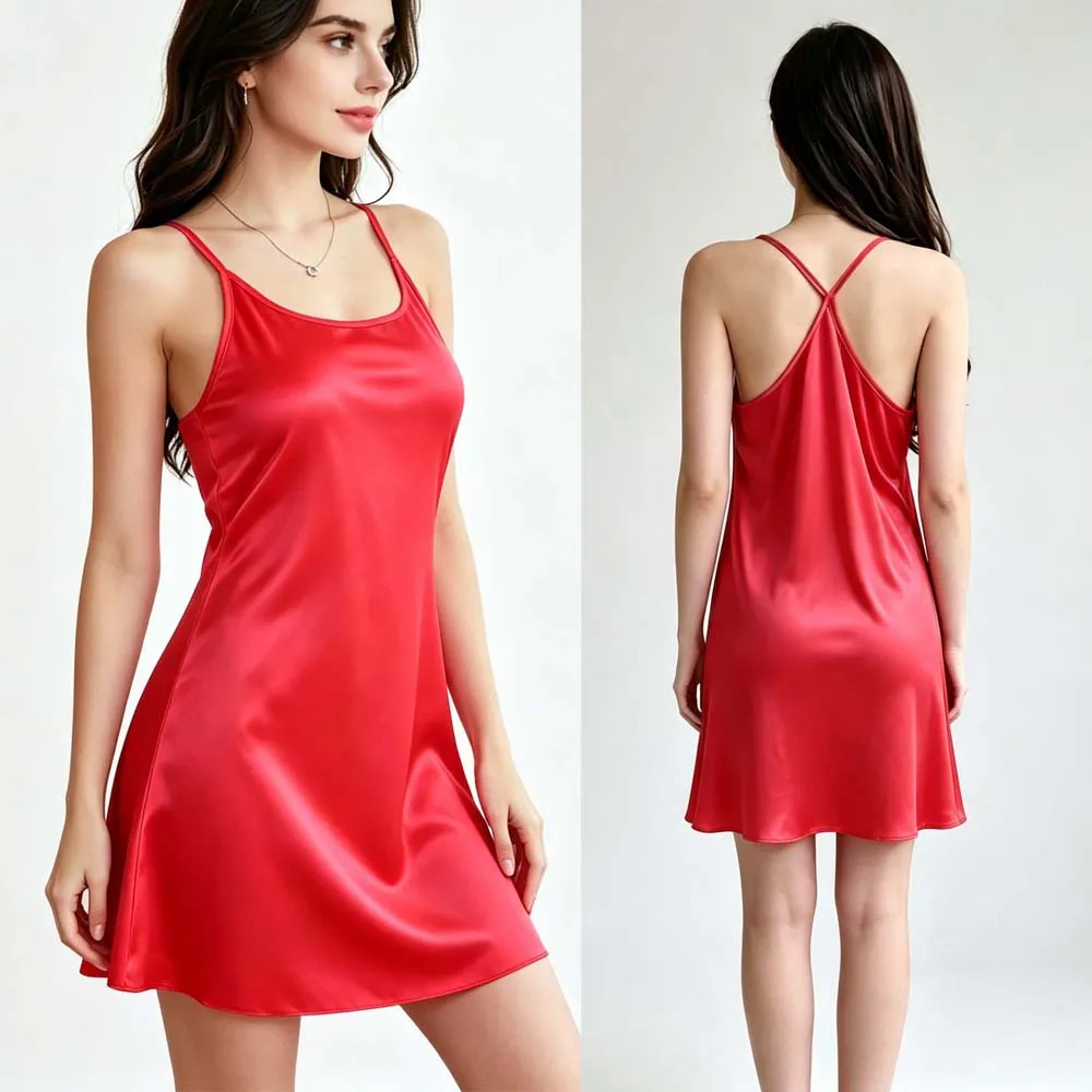 Elegant Sexy Ladies Nightgown Suitable for Both Home Wear and Outing Nightdress Satin Silky Spaghetti Strap Women's Sleep Dress