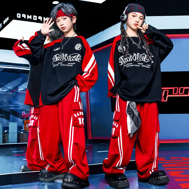 Children Boys Girls Streetwear Hip Hop Loose T-shirt Pants Track Suits Sets Kids Tracksuits Dance Costume Performance Clothes