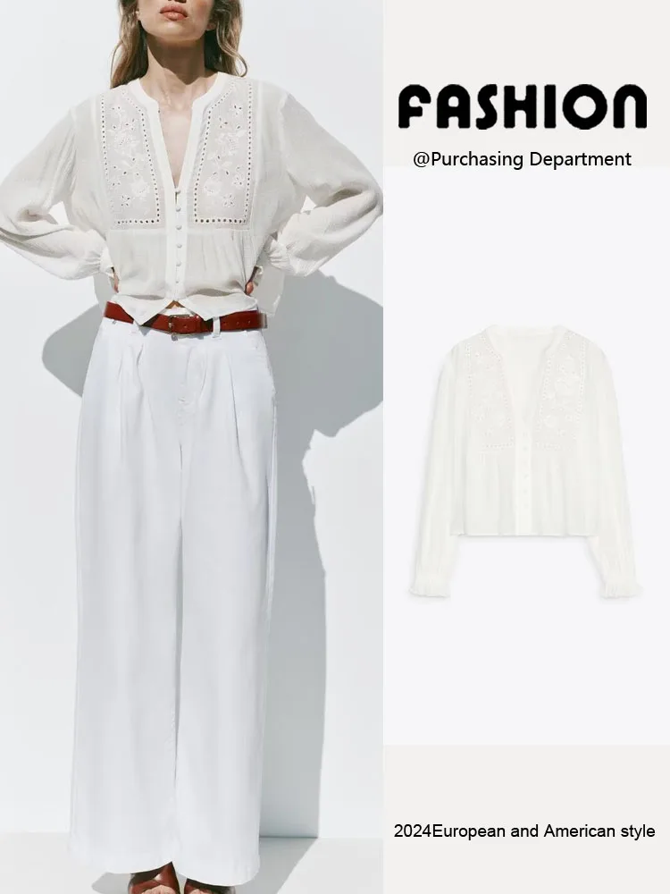 Casual Versatile Lungo Sve Pulsante singolo Ricamo cavo ort irt Traspirante Confortevole Primavera Autunno Inverno Donna...