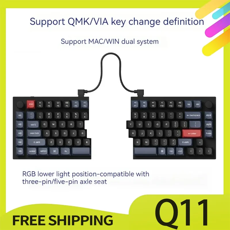 

Q11 Split Mechanical Keyboard Wired Mac Gasket Pluggable Shaft Rgb 75% Aluminum Kit Hot Swap Custom Pc Office Gaming Keyboards