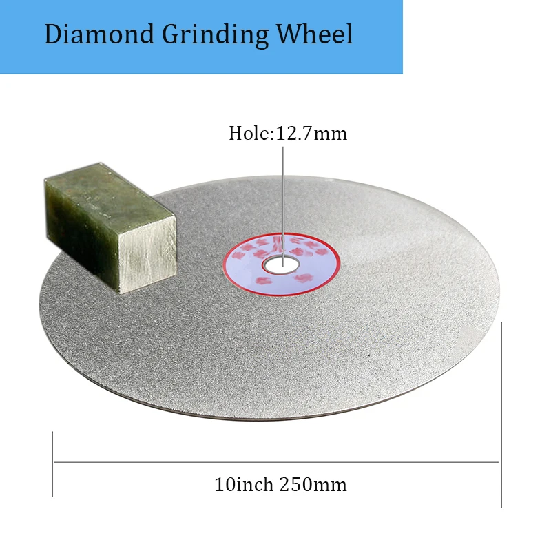 

10-дюймовый/250 мм притирочный диск с алмазным покрытием, зернистость 80-800 1/2 дюйма, плоский круг с отверстием, абразивный шлифовальный диск для драгоценных камней/ювелирных изделий/рок