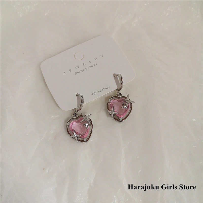 Goth Harajuku Fashion Pink Peach Heart Drop Pendant Earrings For Women Egirl Sweet Cool Aesthetic Y2K EMO Accessories Jewelry