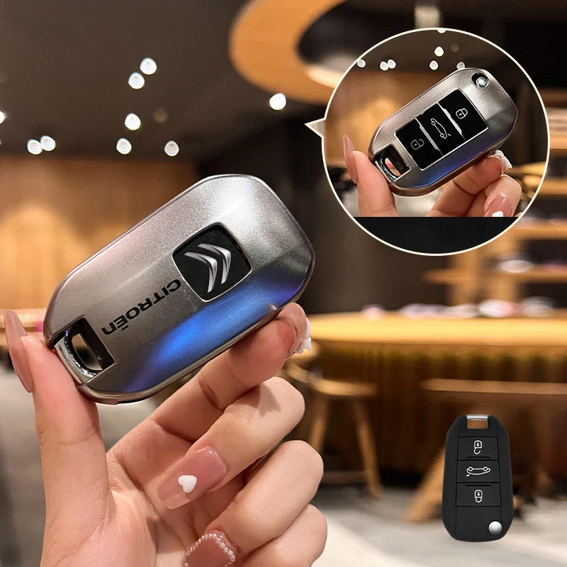 Soft TPU Car Car Flip Floding Key Case Cover Key Protector With Logo For Citroen C3 C4 CACTUS C6 C8 Auto Styling Accessories