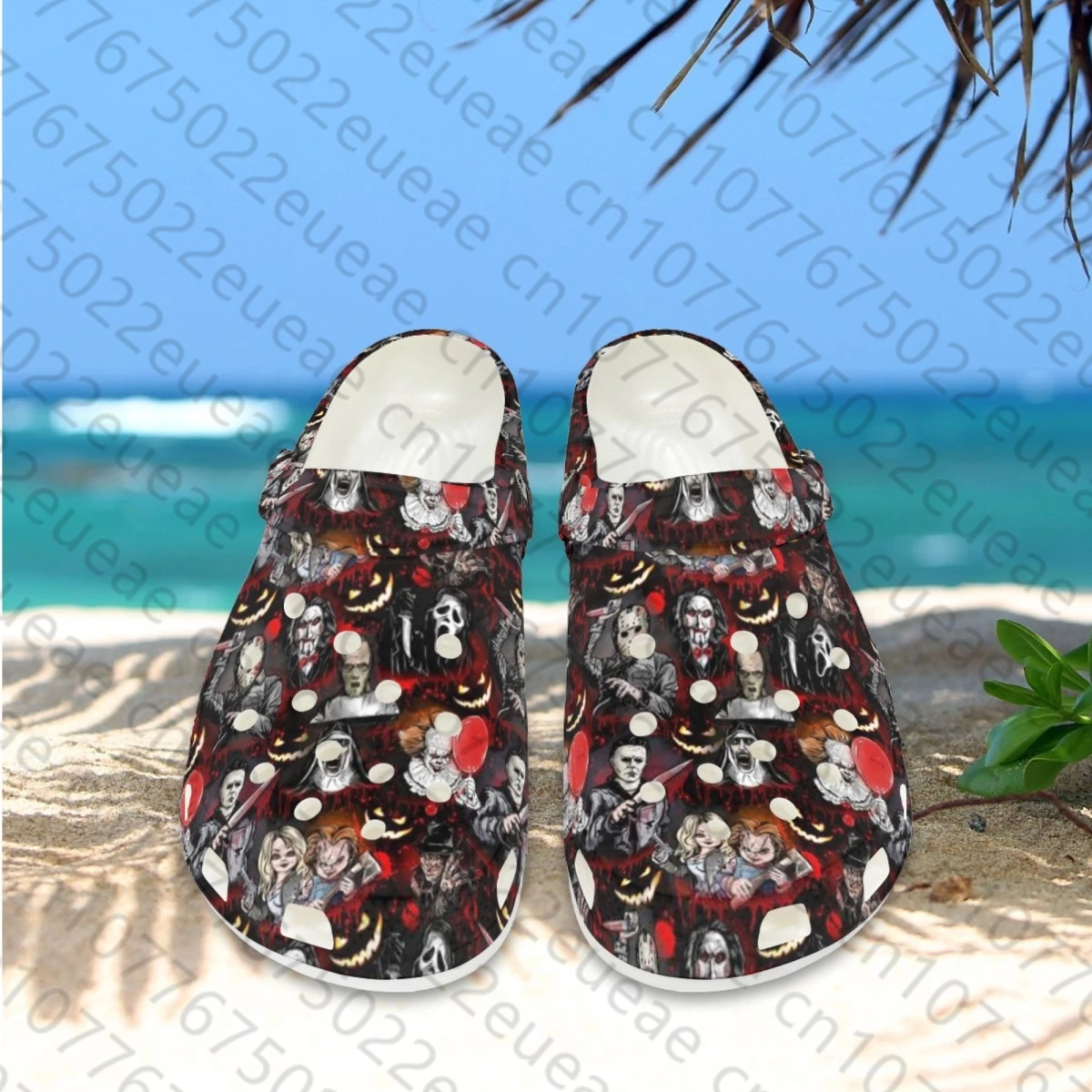 Horror Movie Design Flat Sandals Summer Non-slip Breathable Beach Hole Slippers Adult New High Quality Outdoor Casual Sandals