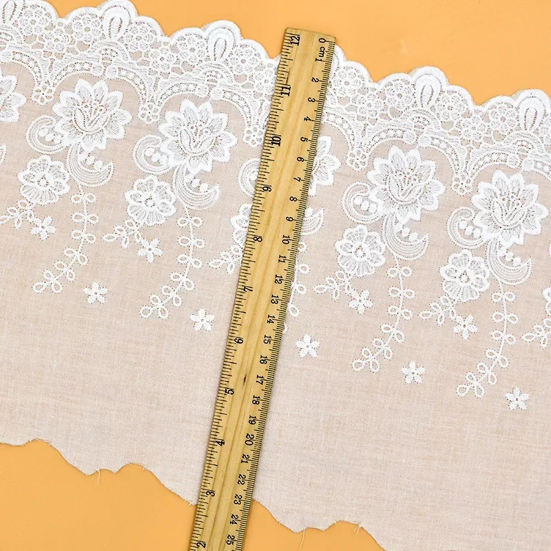 1Yard 22cm wide Beige White Cotton 100% Cloth Embroidered Lace Trim DIY Accessories Lace Fabric Width