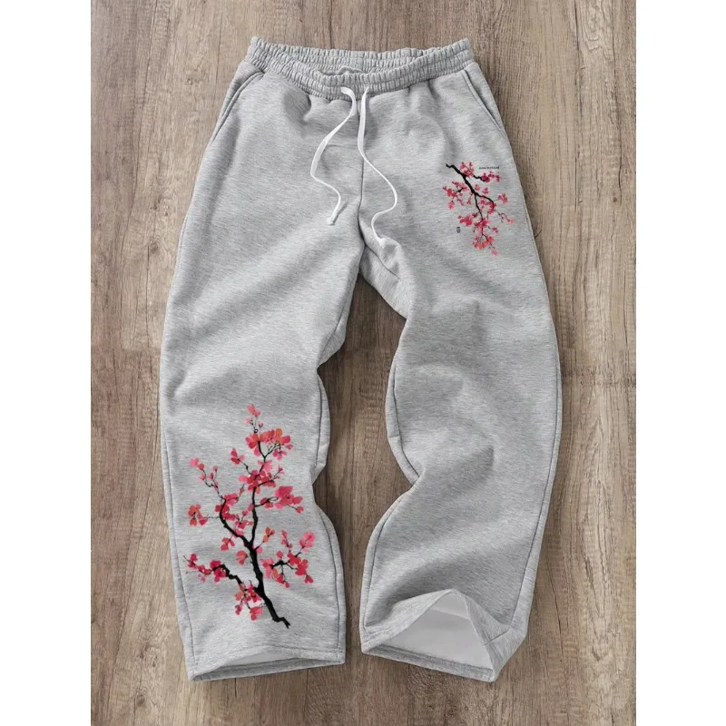

Loose casual street pants men's pants men's pants men's plum blossom printed straight leg sports pants