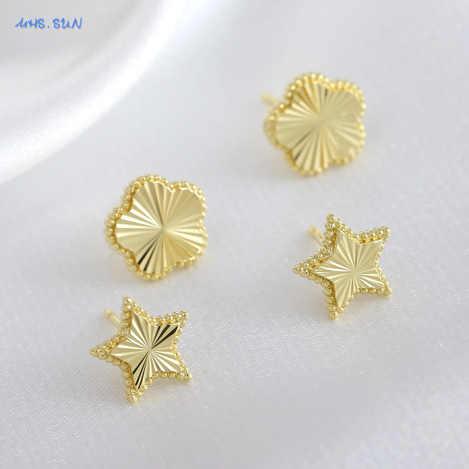 MHS.SUN Gold Plated Five-Pointed Star Plant Five Leaf Flower Petal Stud Earrings for Women Exquisite Piercing Ear Jewelry Gift