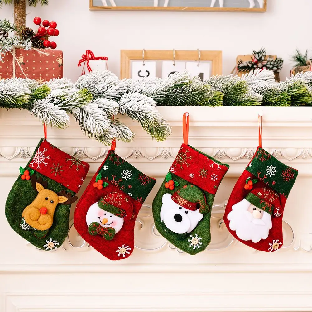 

1pc New Year Christmas Socks Ornaments Christmas Tree Small Stockings Candy Gifts Bag Socks Merry Christmas Decor