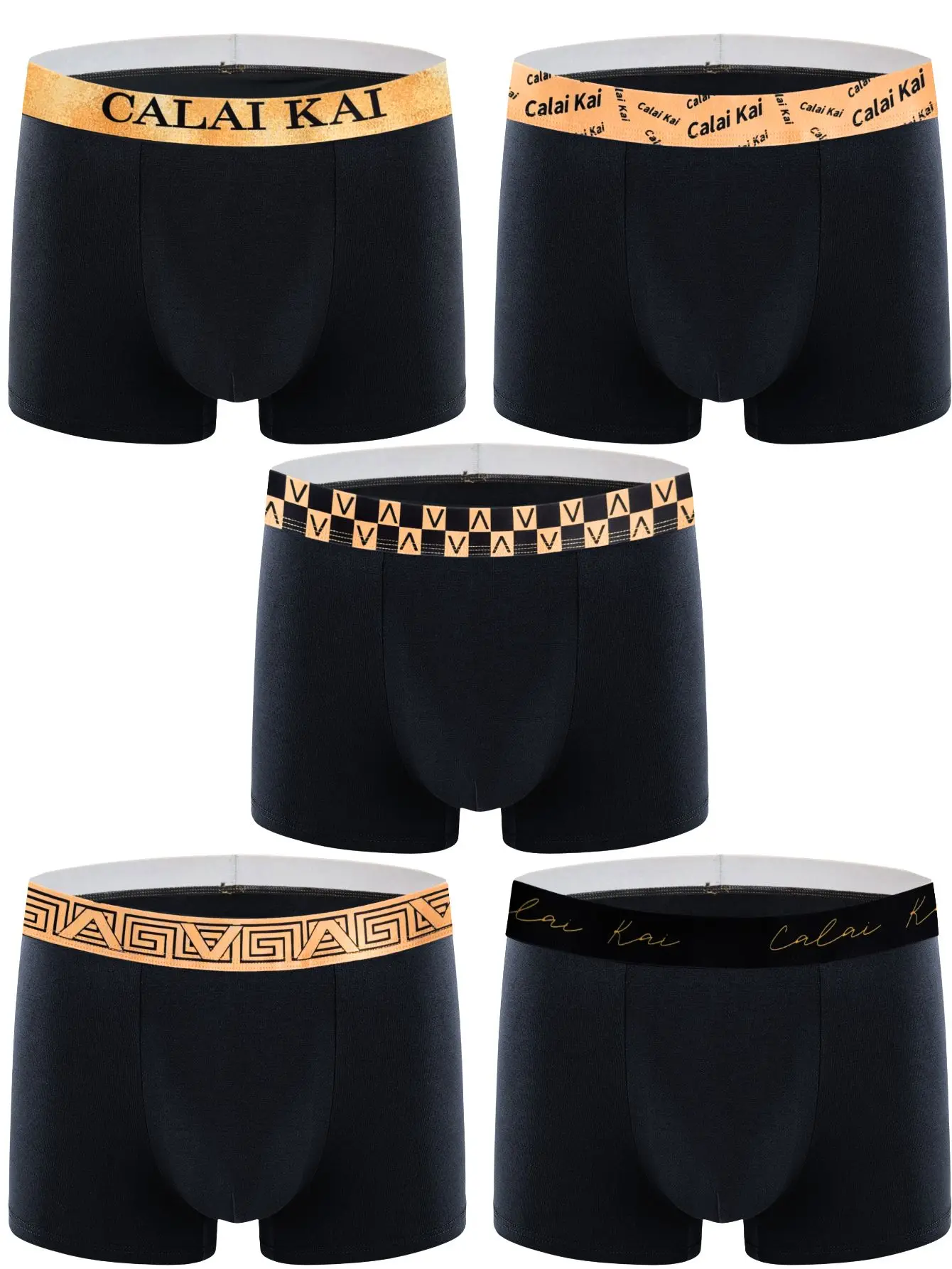 1/3-teiliges Set Herren Schwarze Einfarbige Boxershorts Luxus Gold-Logo Weiche Komfortable Atmungsaktive Unterwäsche für Alltag Büro Fitness Freizeitkleidung – Detail 1