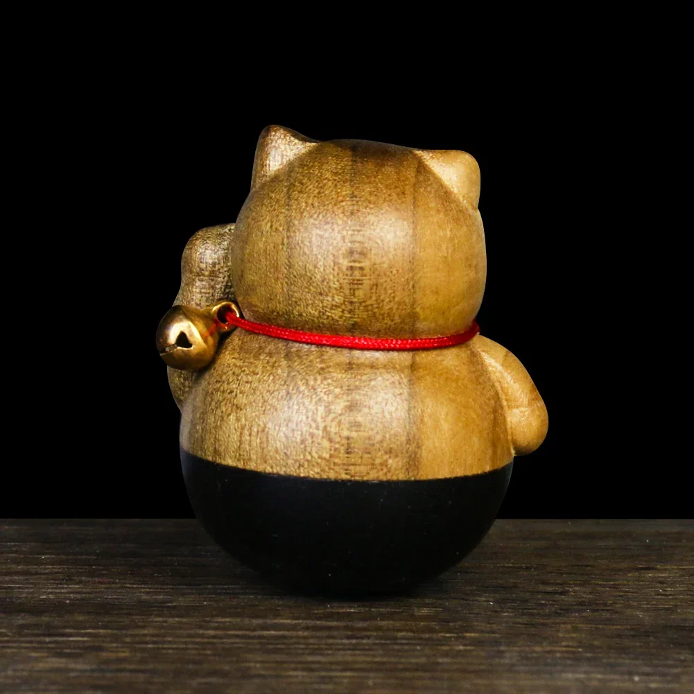 Cute Lucky Cat Maneki Neko Tumbler Natural Wood Ornaments Child Toys Gift Mascot Fortune Charms Crafts Tea Pets Feng Shui Decor