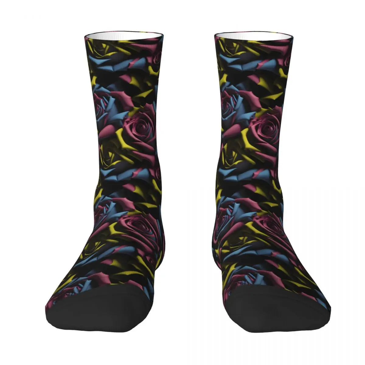 Vibrant Roses Socks Colorful 3D Floral Pattern Novelty Stockings Unisex Soft Outdoor Socks Autumn Design Non Skid Socks