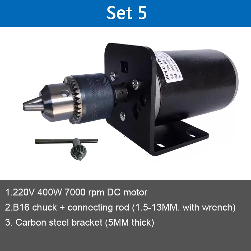 Drill Chuck DC Motor Set 220V 400W 7000RPM High Speed Small Bench Drill Adjustable Speed Electric Drill B12 B16 Drill Chuck