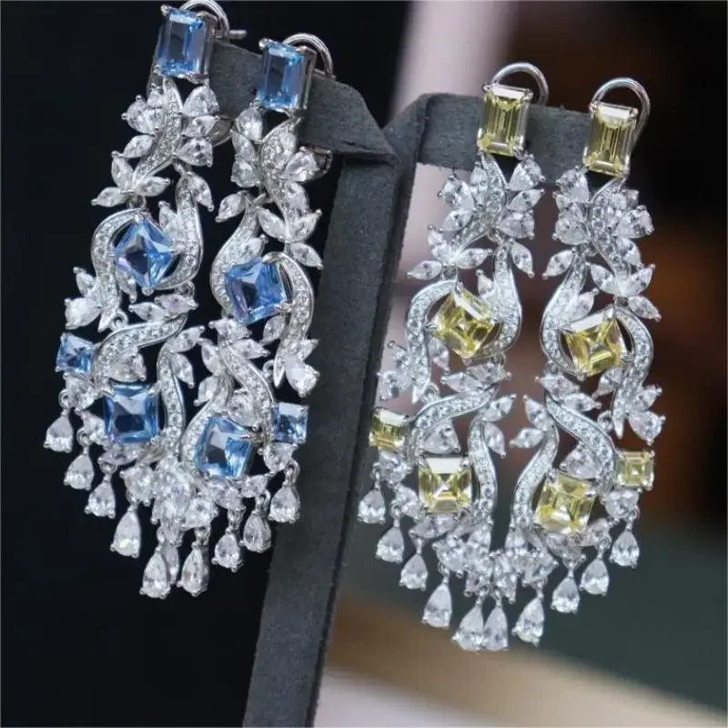 RUIF 2024 S925 Silver Zirconia Set Monochromatic Earrings in White Blue for Girlfriend Gifts Fine Jewelry for Women