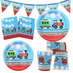 Train Party Supplies Set Paper Plate Cup Napkin All Aboard Railroad Cars Trains Birthday Disposable Dinnerware