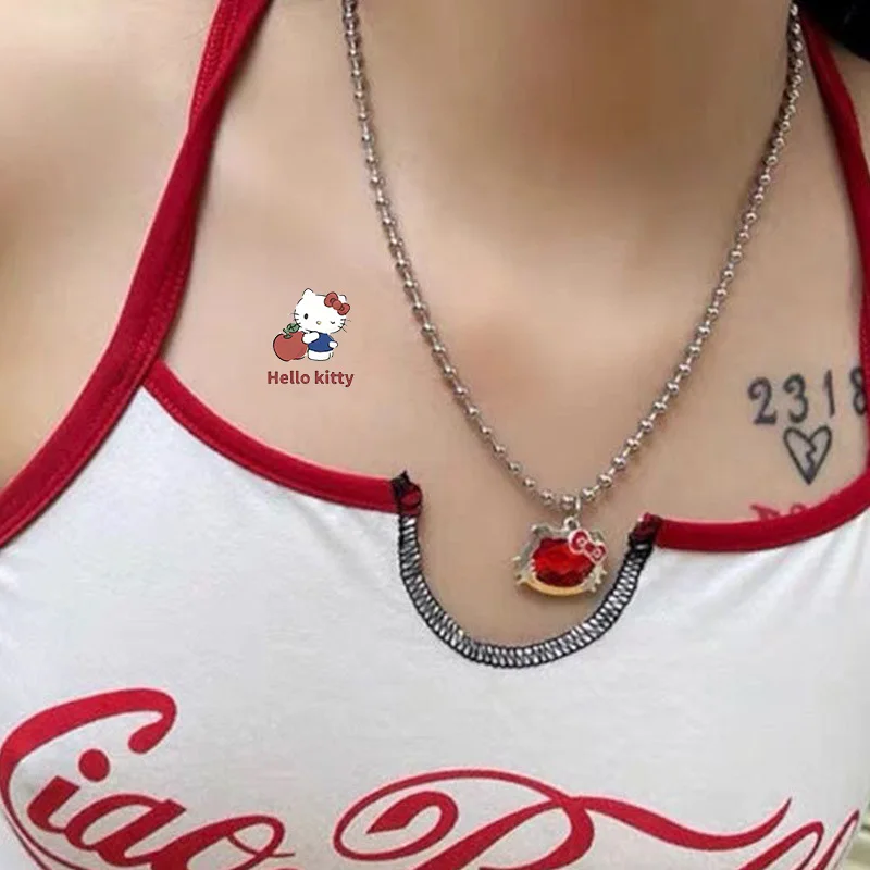 Spicy Girl Y2K Hello Kitty Necklace Sparkling Cartoon Colorful Water Diamond Gothic Style Pendant Adjustable Versatile Necklace