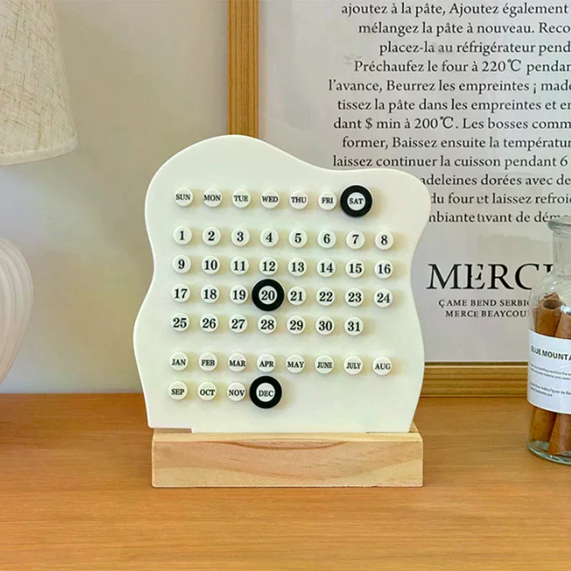 1pc Wood Perpetual Calendar Montessori Calendar Cute Desk Calendar Adjustable Week Month Date Display Calendar Home Office Desk