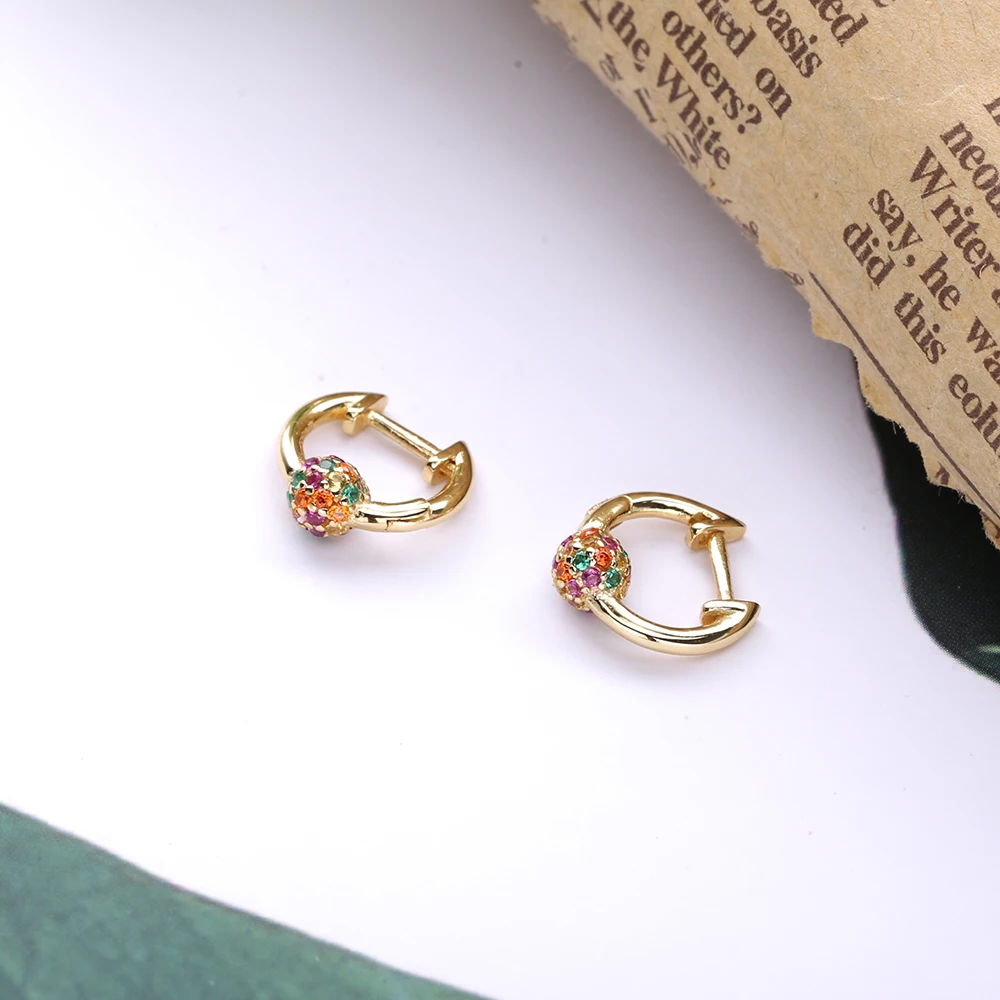 

Slovecabin Authentic 925 Stering Silver Sphere Huggies Earrings For Women Rainbow Crystal Hoop Earrings Silver 925 Jewelry