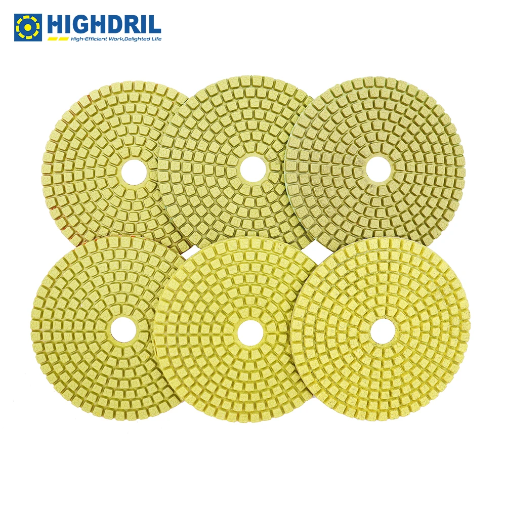 HIGHDRIL 6pcs/set 100mm Diamond Wet Polishing Pads Resin Bond Sanding Discl Grinder For Granite Ceramic Marble  Grinding Whee