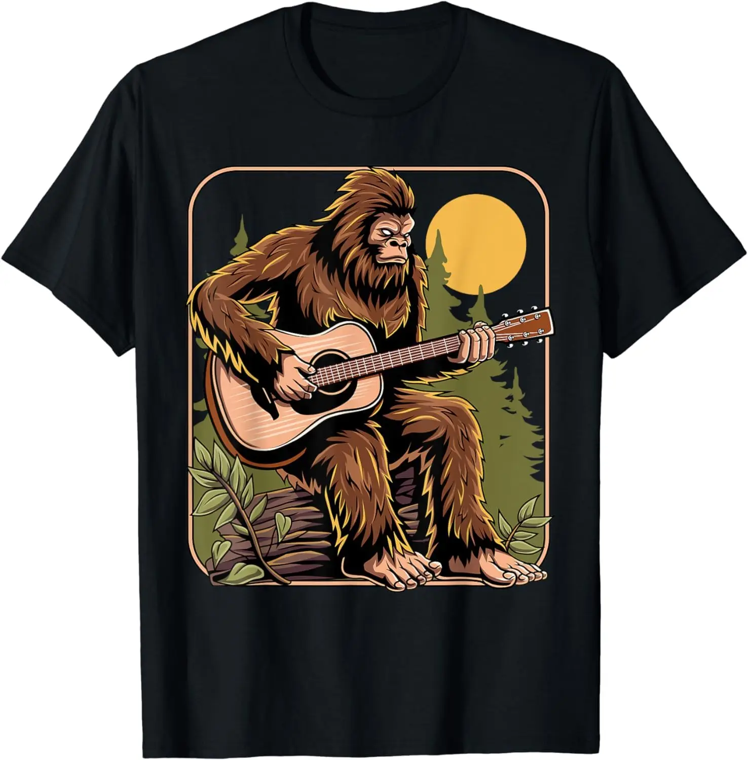 Retro Bigfoot Sasquatch Playing Acoustic Guitarist T-Shirt Graphic T-shirts For Men Clothing Women Tees High Quality 100%Cotton