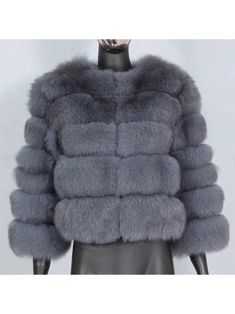 FURYOURSELF 2023 Real Fox Fur Casaco Mulheres Casaco De Inverno Natural Pele De Raposa Outerwear O-pescoço Três Quartos de Manga Quente Luxo Novo